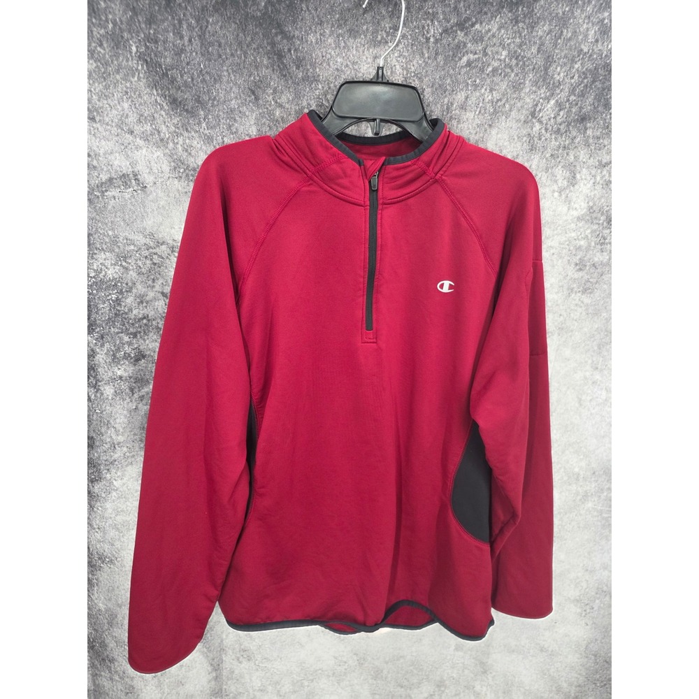Champion Sweater Mens XL Red 1/4 Zip Pullover Fleece Athletic Running Athleisure